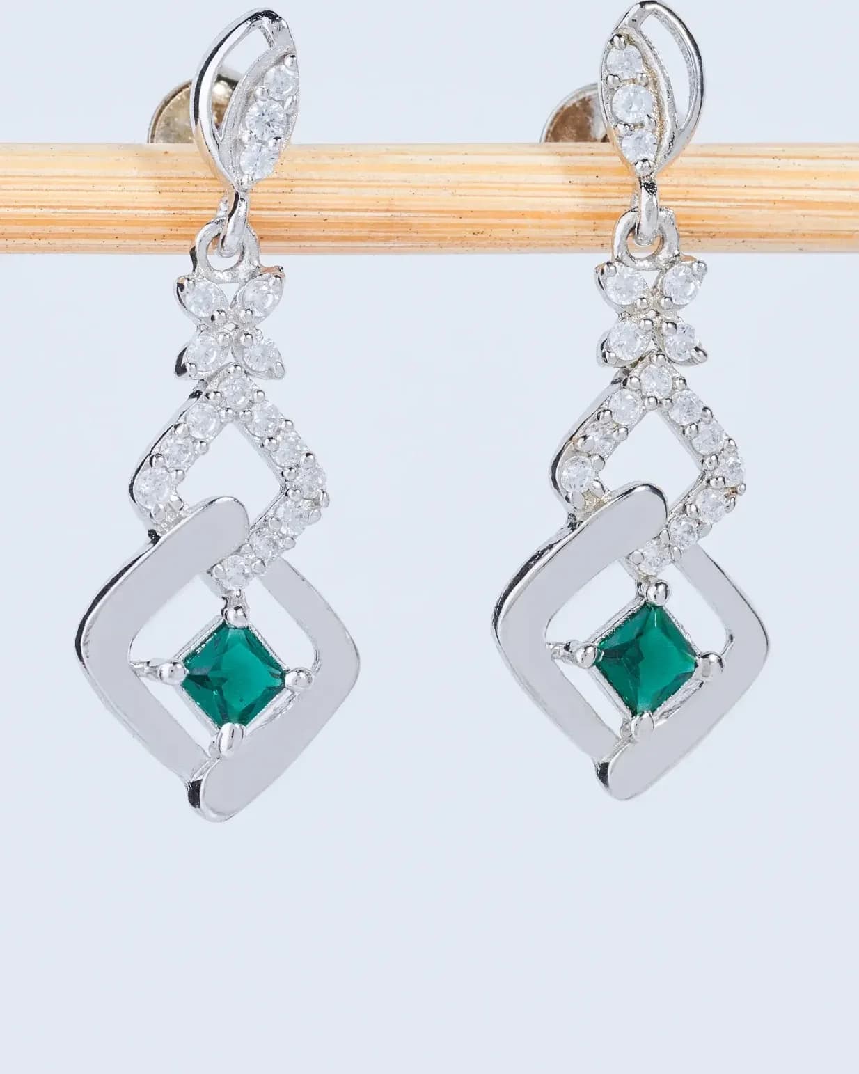 Emerald Geometric Drop Earrings