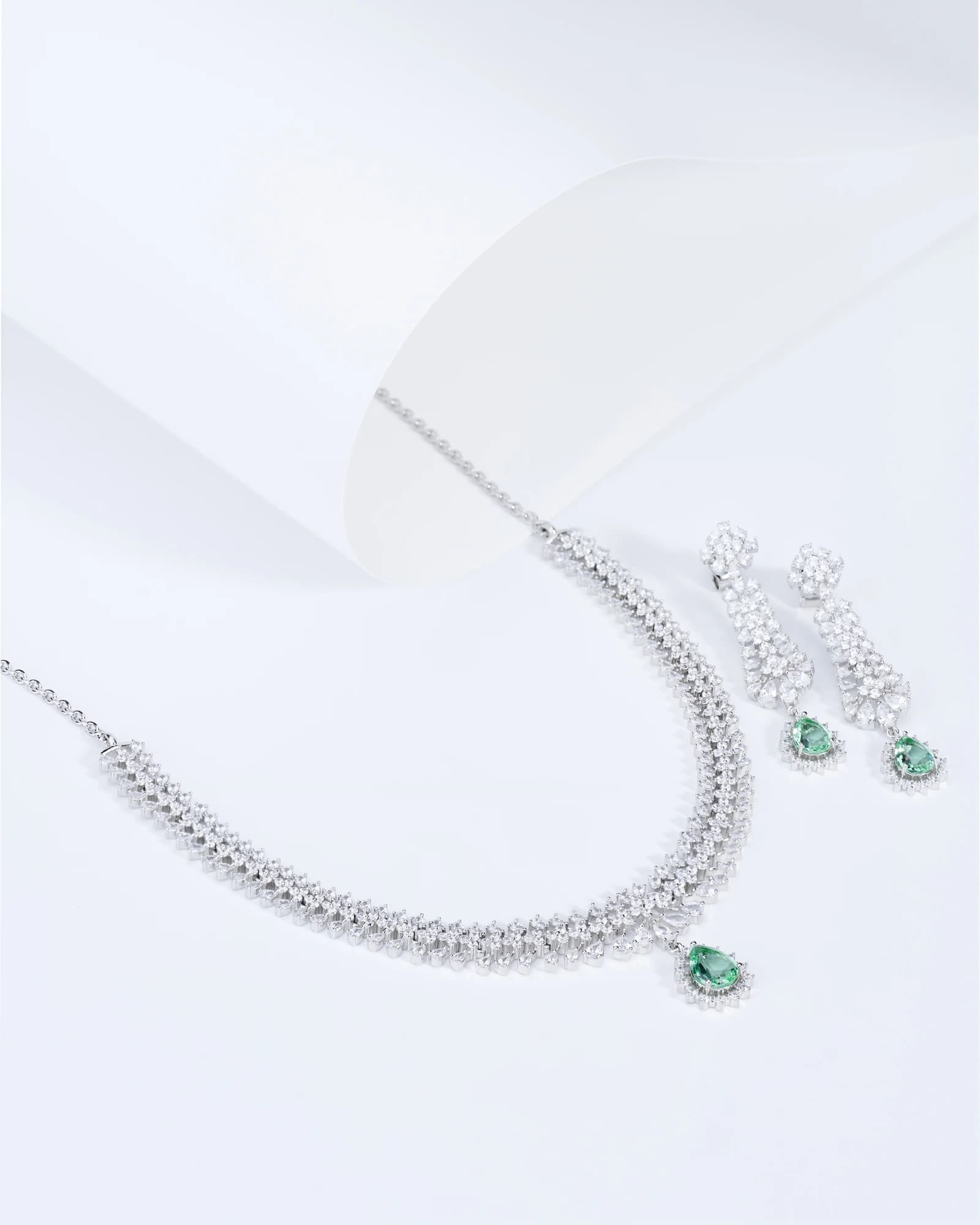 Mint Frost Waterfall Necklace Set