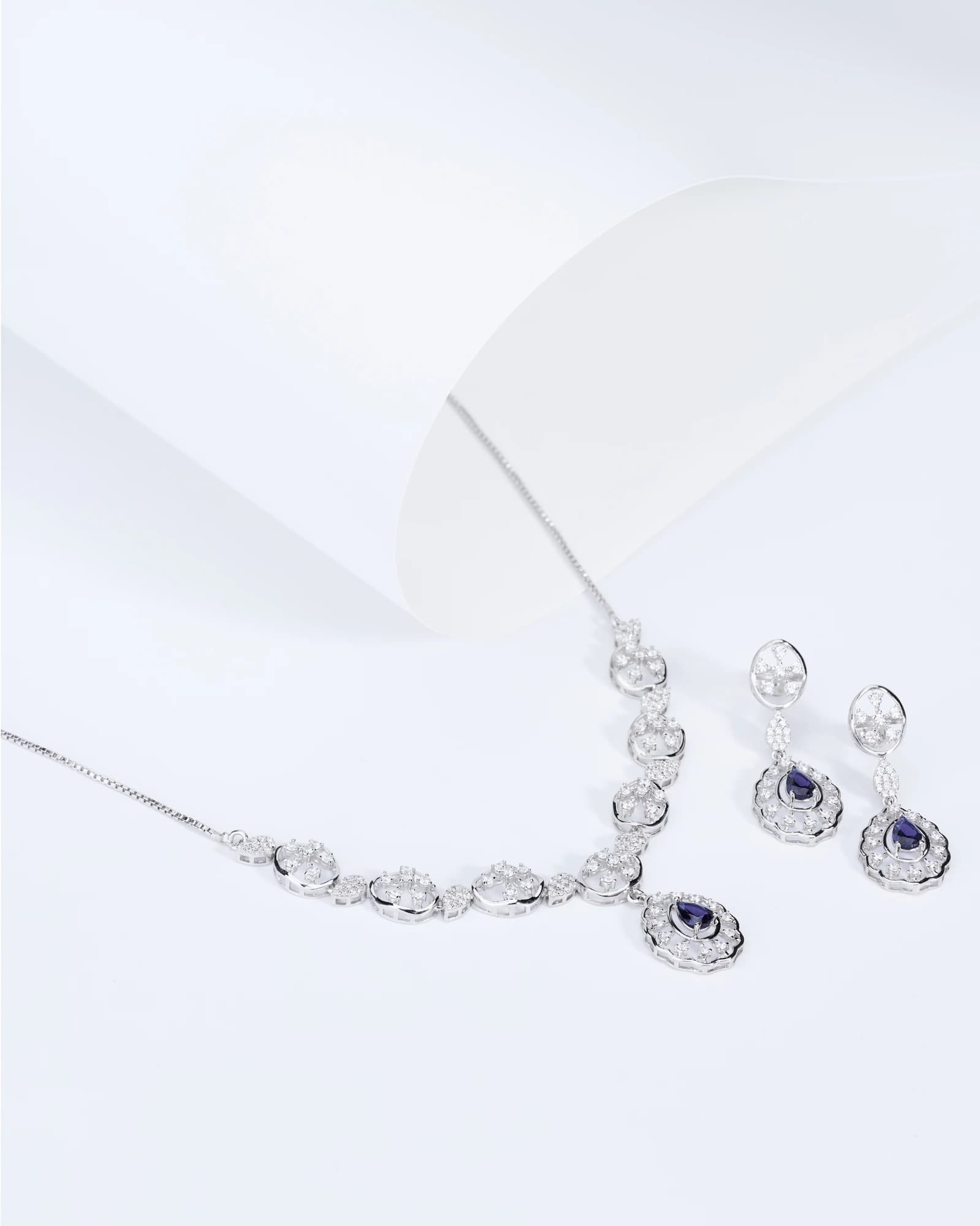 Sapphire Bloom Pearl Necklace Set