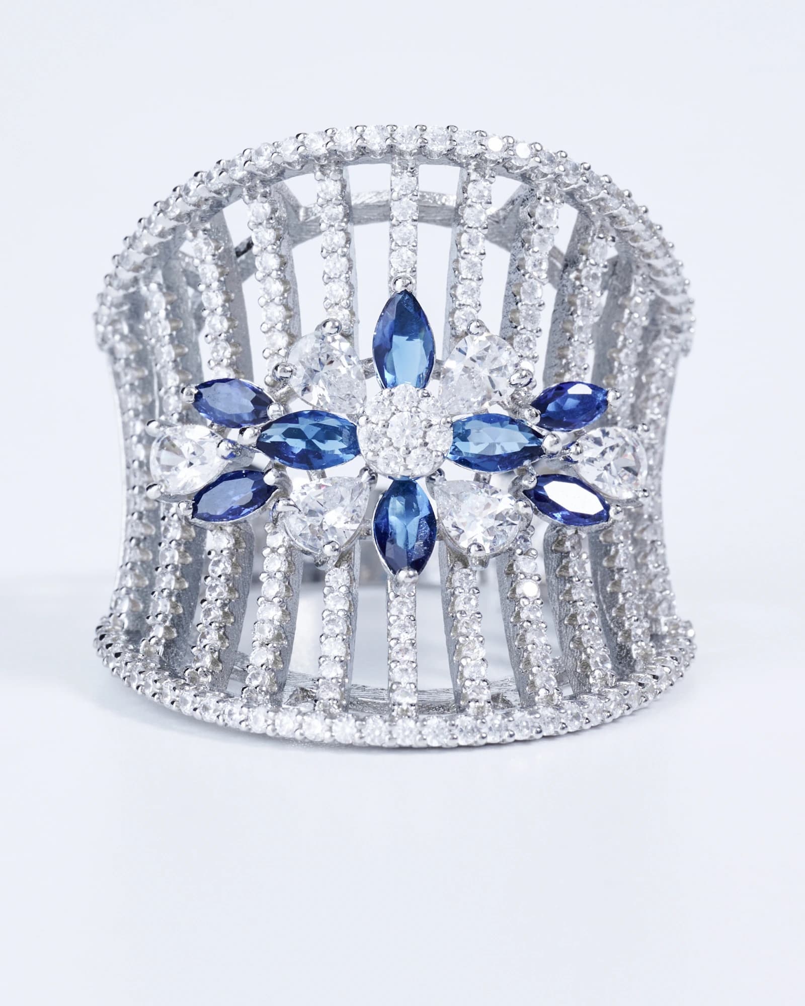Azure Bloom Cage Ring