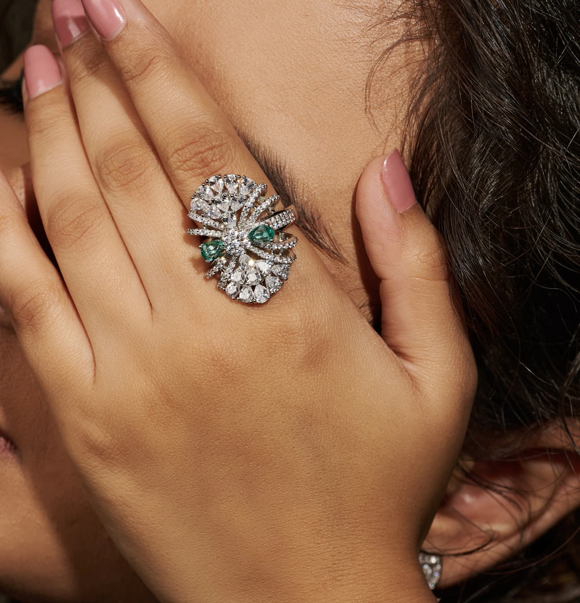 Mint Green Iris Fan Statement Ring