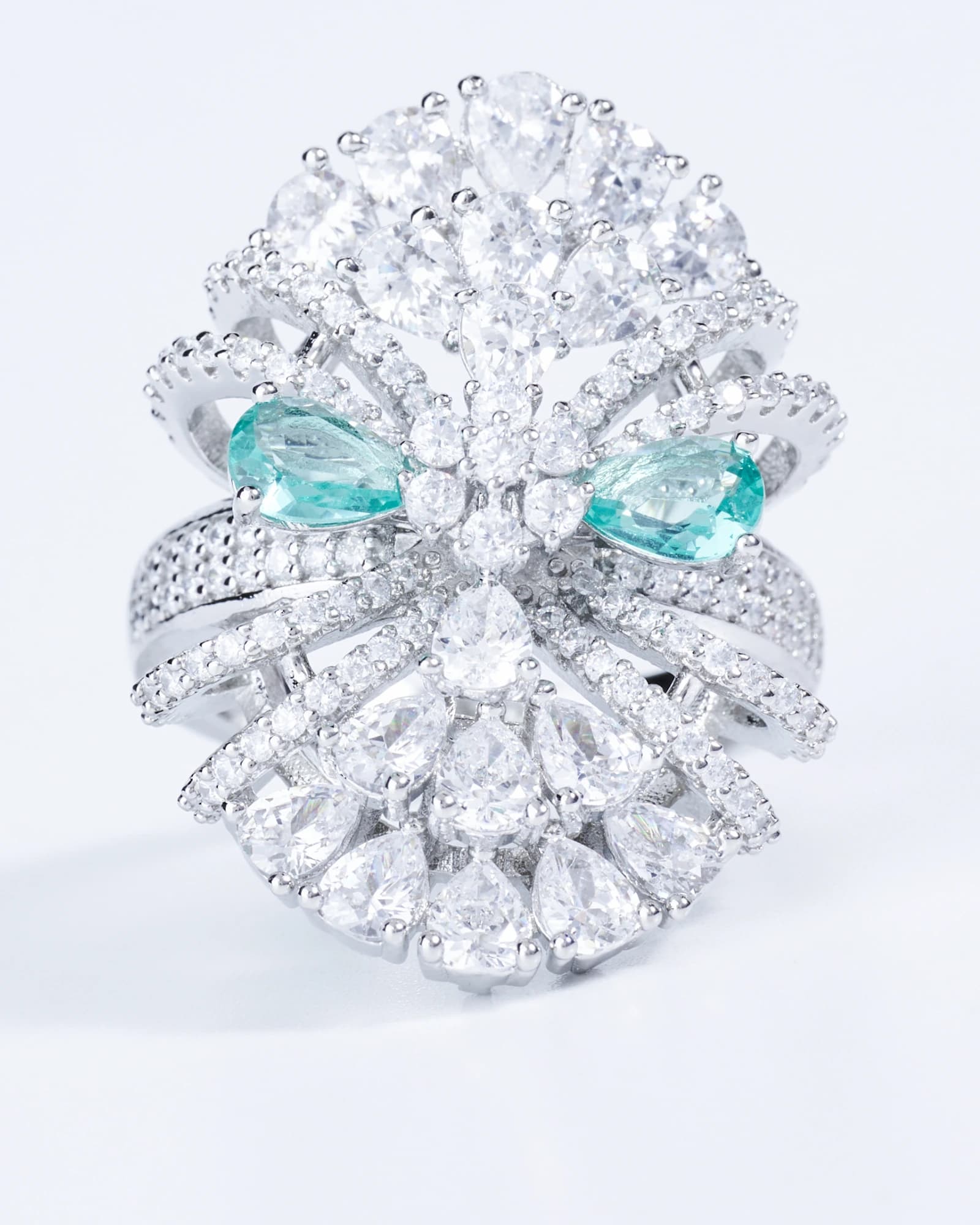 Mint Green Iris Fan Statement Ring